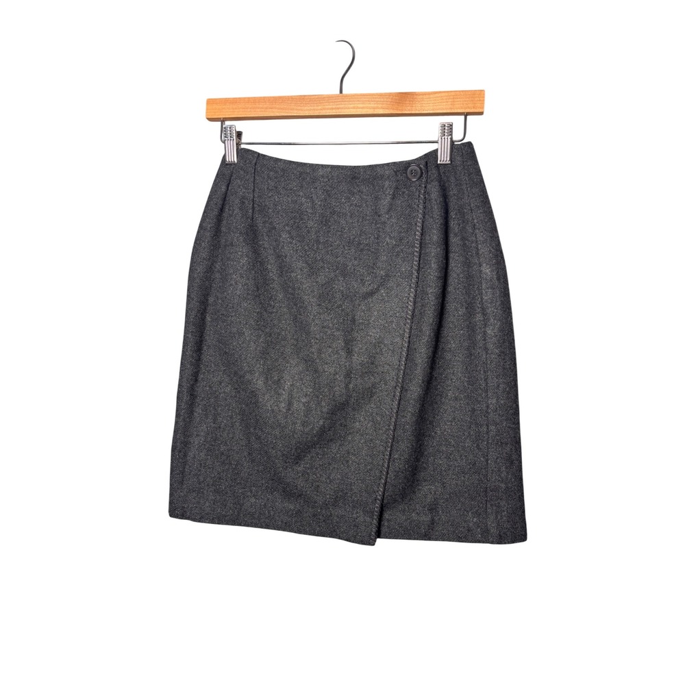 Herman Geist Womens Wrap Skirt Size 4 Charcoal Grey Wool Blend Dark Academia